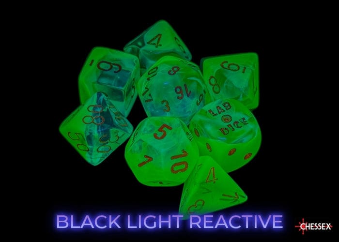 Gemini Plasma Green-Teal/orange Luminary 7-Die Set - Saltire Games