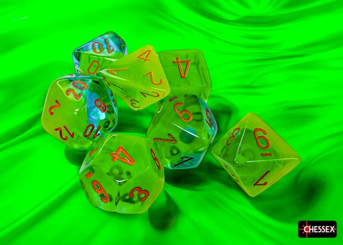 Gemini Plasma Green-Teal/orange Luminary 7-Die Set - Saltire Games