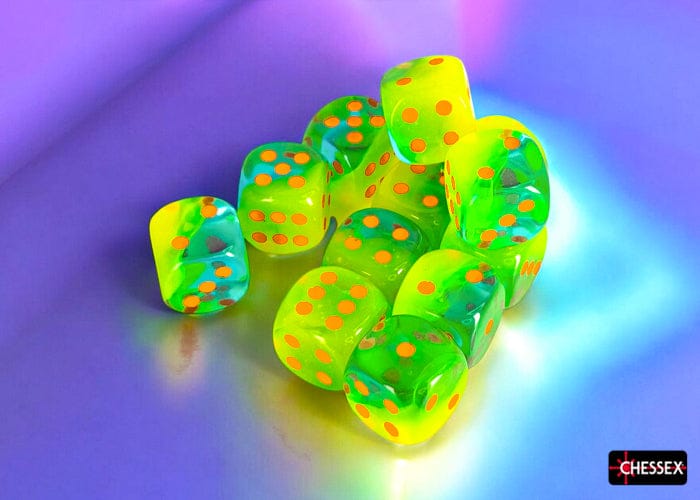 Gemini Plasma Green-Teal/orange Luminary d6 Dice Block (12 Dice) - Saltire Games