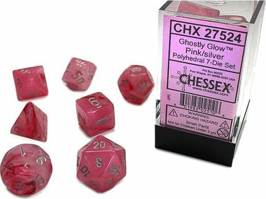 Dice - Plastic Chessex Default Ghostly Glow Pink/silver Polyhedral 7-Die Set