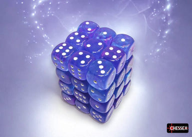 Nebula Aura/white Luminary 12mm d6 Dice Block (36 dice) - Saltire Games