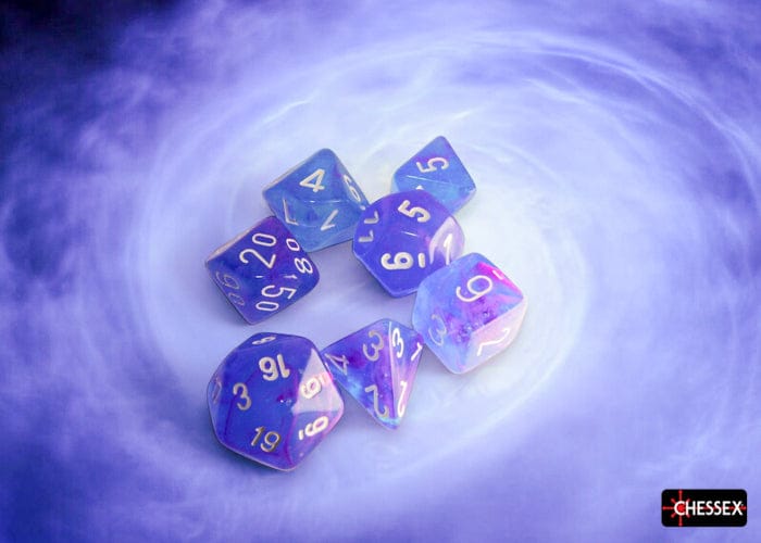 Nebula Aura/white Luminary 7-Die Set - Saltire Games