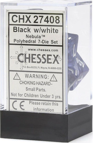 Nebula® Polyhedral Black/white 7-Die Set - Saltire Games