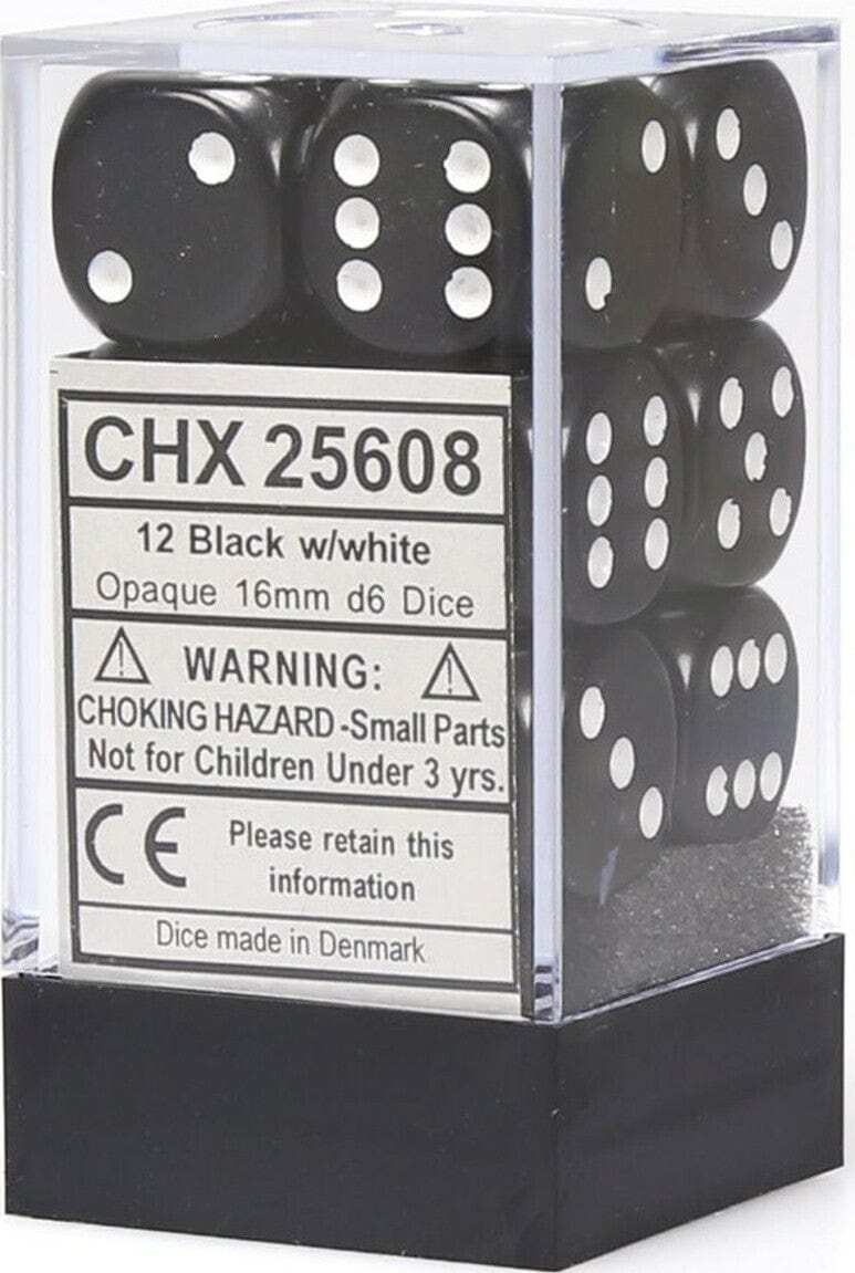Opaque 16mm D6 Black/white Dice Block™ (12 dice) - Saltire Games