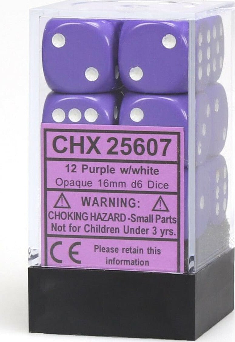 Opaque 16mm D6 Purple/white Dice Block™ (12 dice) - Saltire Games