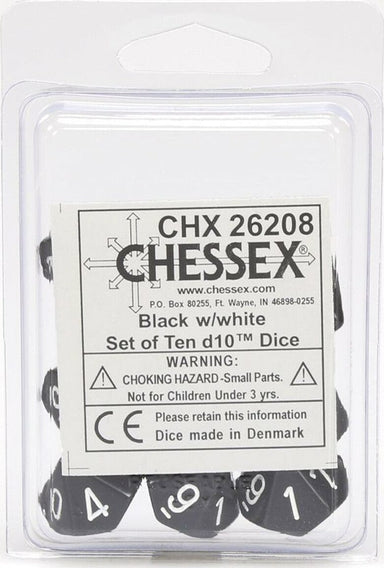 Opaque: Poly D10 Black/White (1 - Saltire Games