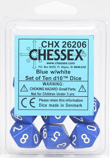 Opaque: Poly D10 Blue/White (10 - Saltire Games