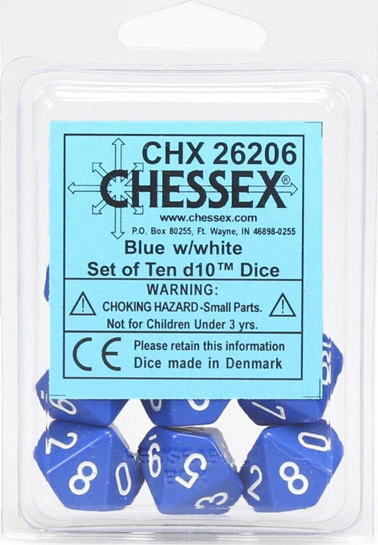 Opaque: Poly D10 Blue/White (10 - Saltire Games