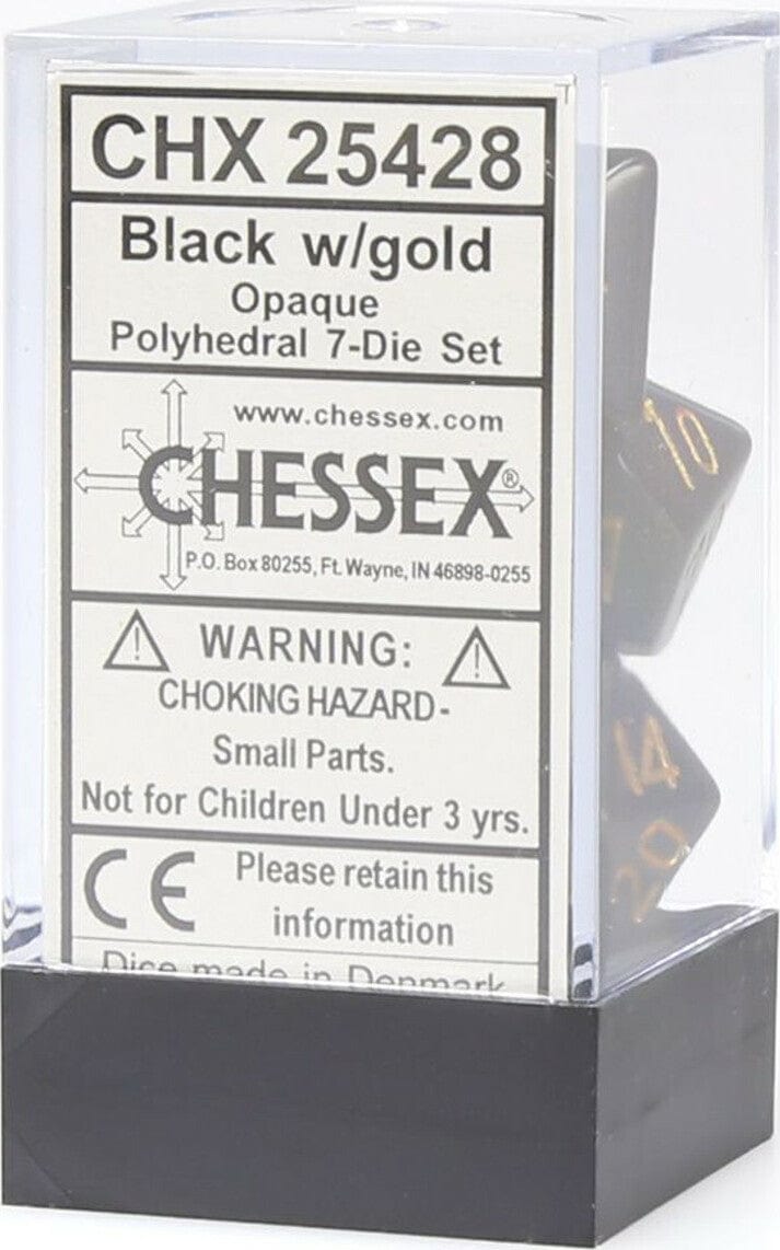 Opaque Polyhedral Black/gold 7-Die Set - Saltire Games
