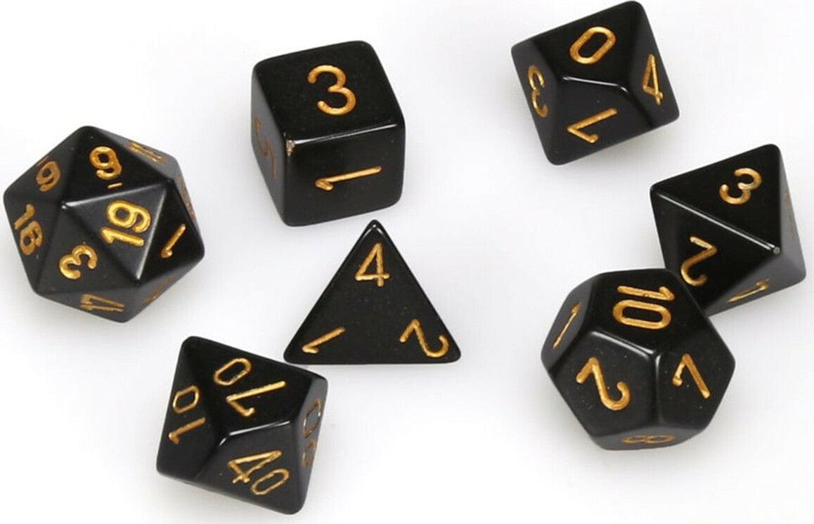 Opaque Polyhedral Black/gold 7-Die Set - Saltire Games
