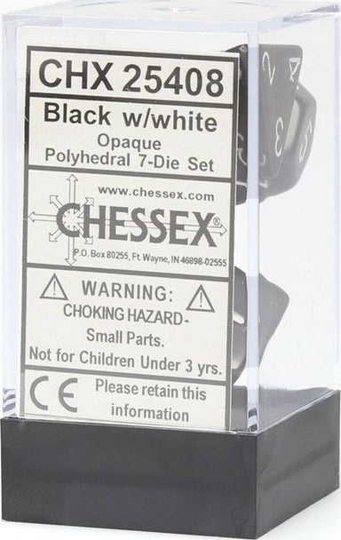 Opaque Polyhedral Black/white 7-Die Set - Saltire Games