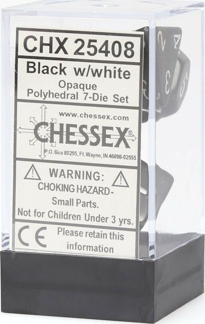 Opaque Polyhedral Black/white 7-Die Set - Saltire Games