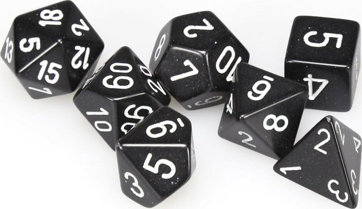 Opaque Polyhedral Black/white 7-Die Set - Saltire Games
