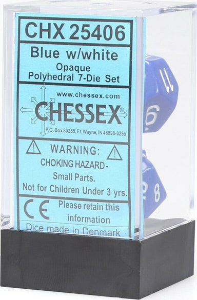 Opaque Polyhedral Blue/white 7-Die Set - Saltire Games