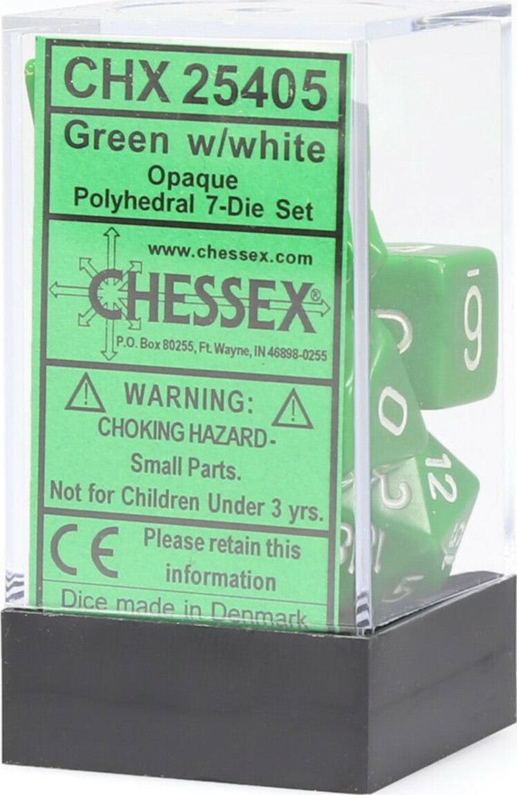 Opaque Polyhedral Green/white 7-Die Set - Saltire Games