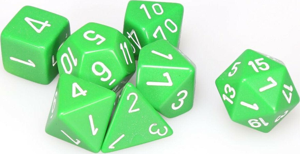 Opaque Polyhedral Green/white 7-Die Set - Saltire Games