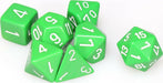 Opaque Polyhedral Green/white 7-Die Set - Saltire Games