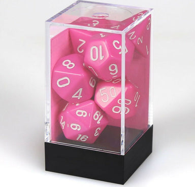 Opaque Polyhedral Pink/white 7-Die Set - Saltire Games