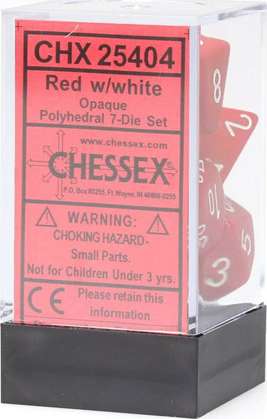 Opaque Polyhedral Red/white 7-Die Set - Saltire Games