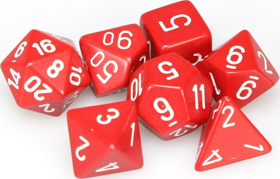 Opaque Polyhedral Red/white 7-Die Set - Saltire Games