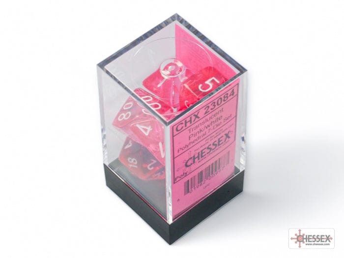 Dice - Plastic Chessex Default Translucent Pink/white 7-Die Set