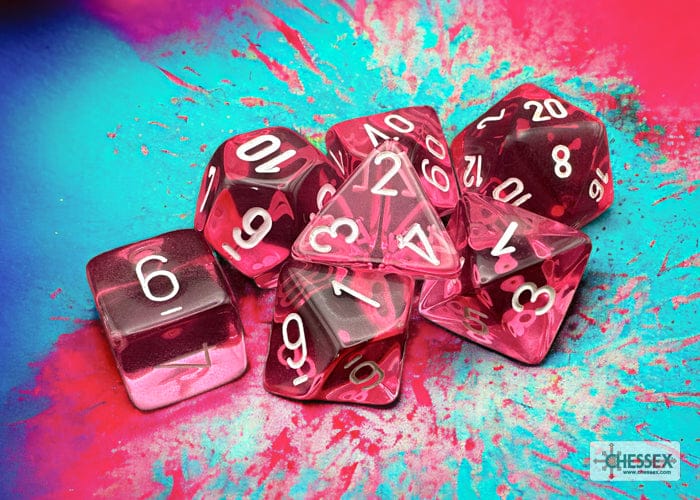 Dice - Plastic Chessex Default Translucent Pink/white 7-Die Set