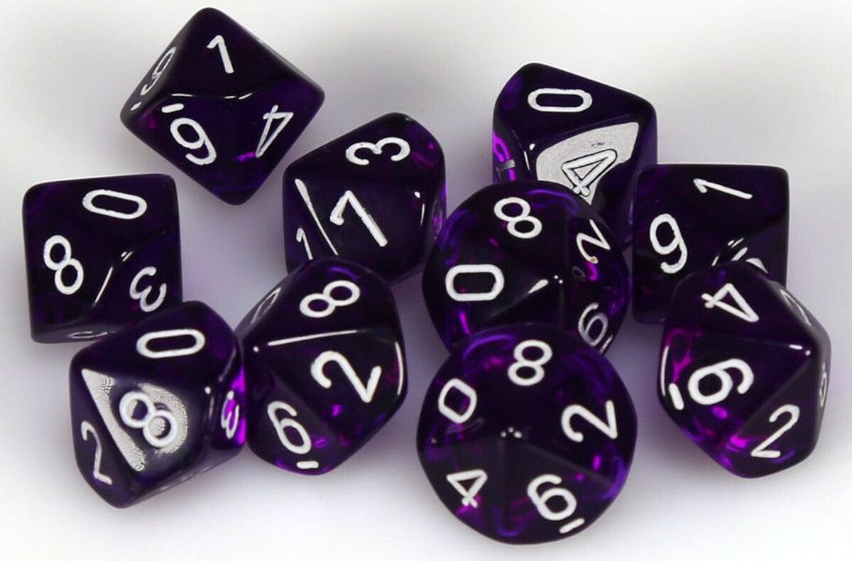 Translucent Purple/white D10 Set - Saltire Games