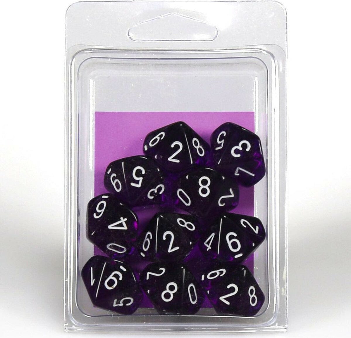 Translucent Purple/white D10 Set - Saltire Games