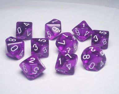 Translucent Purple/white D10 Set - Saltire Games