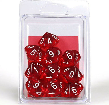 Translucent Red/White D10 Set - Saltire Games