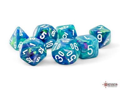 Festive® Mega-hedral™ Waterlily™/white 7-Die Set - Saltire Games