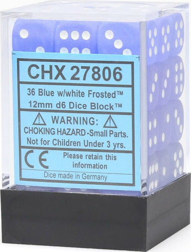 Frosted™ 12mm D6 Blue/white Dice Block™ (36 dice) - Saltire Games