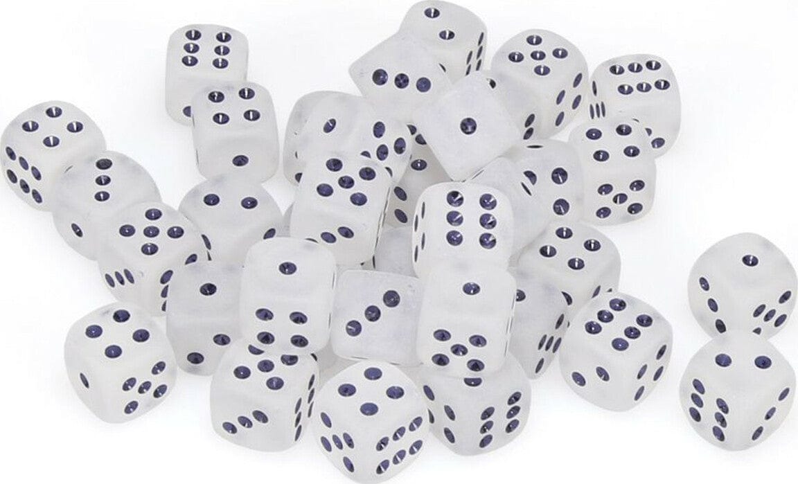 Frosted™ 12mm D6 Clear/black Dice Block™ (36 dice) - Saltire Games