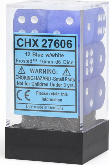 Frosted™ 16mm D6 Blue/white Dice Block™ (12 dice) - Saltire Games