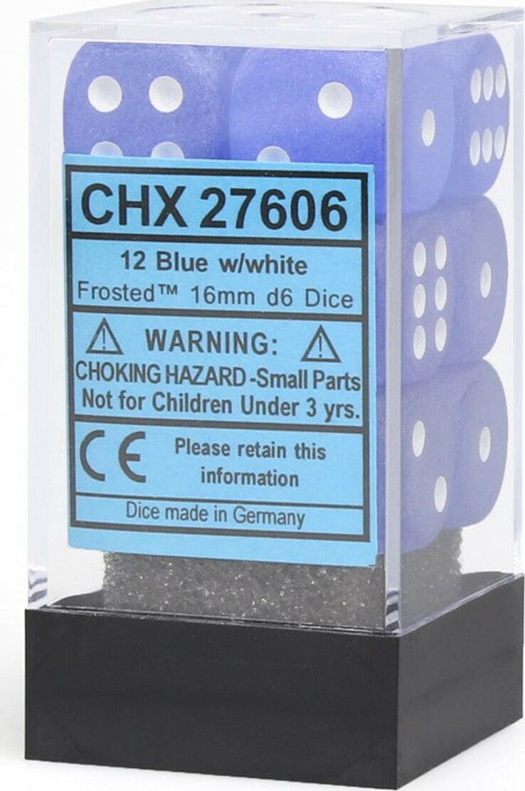 Frosted™ 16mm D6 Blue/white Dice Block™ (12 dice) - Saltire Games