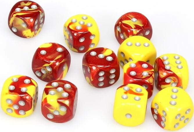 Gemini® 16mm D6 Red-Yellow/silver Dice Block™ (12 dice) - Saltire Games
