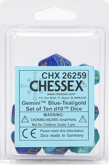 Gemini Blue Teal Gold d10 set - Saltire Games