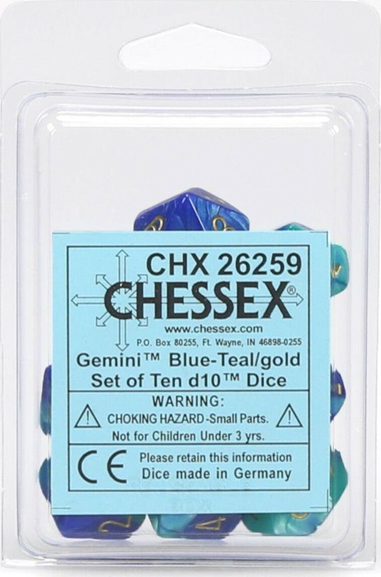 Gemini Blue Teal Gold d10 set - Saltire Games