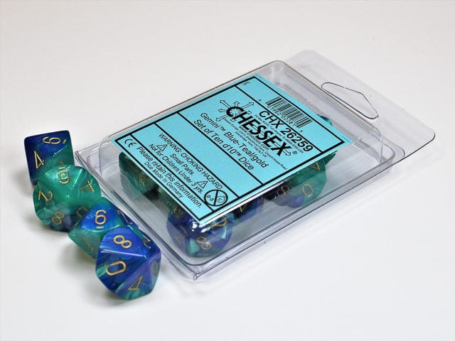 Gemini Blue Teal Gold d10 set - Saltire Games