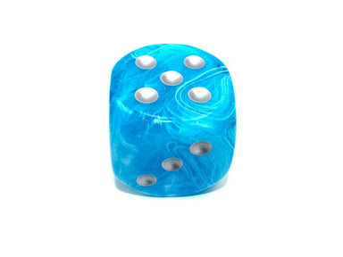 Luminary Sky/silver 50mm d6 dice w/pips - Saltire Games