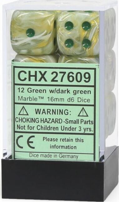 Marble 16mm D6 Green/dark green Dice Block™ (12 dice) - Saltire Games