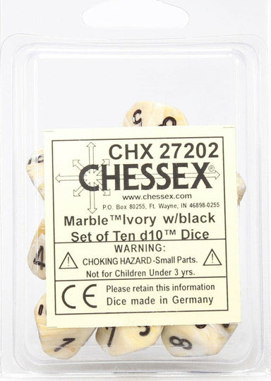 Marble Ivory Black d10 Set - Saltire Games