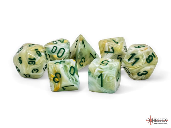 Marble Mega-hedral™ Green/dark green 7-Die Set - Saltire Games