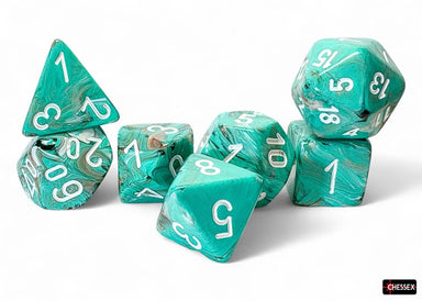 Marble Mega-hedral Oxi-Copper/white 7-Die Set - Saltire Games
