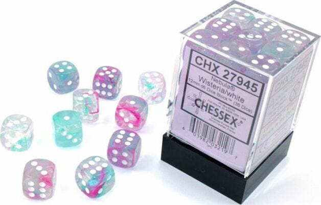 Nebula® 12mm D6 Wisteria/white Luminary™ Dice Block™ (36 dice) - Saltire Games