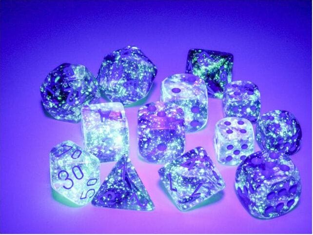 Nebula® Polyhedral Nocturnal™/blue Luminary™ 7-Die Set - Saltire Games
