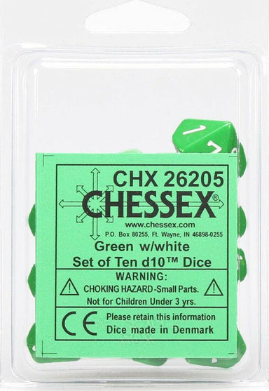 Opaque Green White d10 set - Saltire Games
