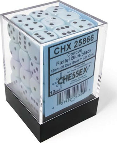 Opaque Pastel Blue/black 12mm d6 Dice Block (36 dice) - Saltire Games