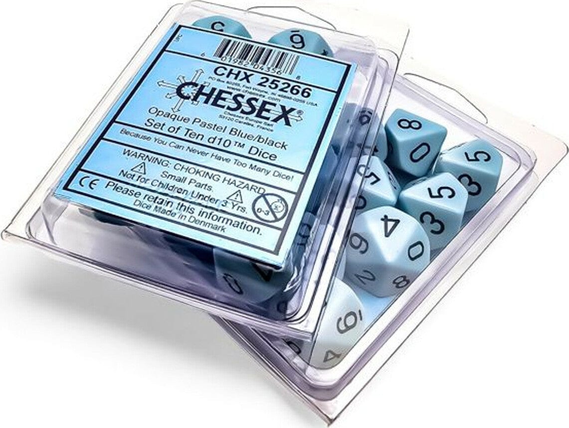 Opaque Pastel Blue/black Set of Ten d10s - Saltire Games