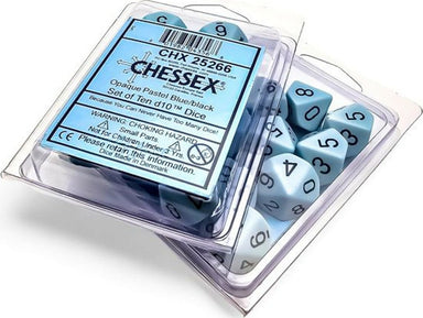 Opaque Pastel Blue/black Set of Ten d10s - Saltire Games